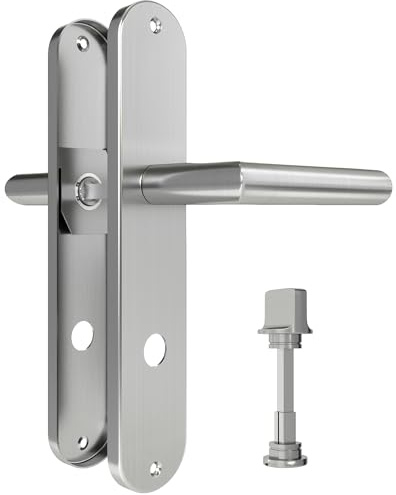 DIYGEEK Drückergarnitur WC, Türgriffe Innentüren, Badezimmer Türschloss Türklinke, Türbeschlag für Türstärke 37-42 mm, Silber Gebürstet