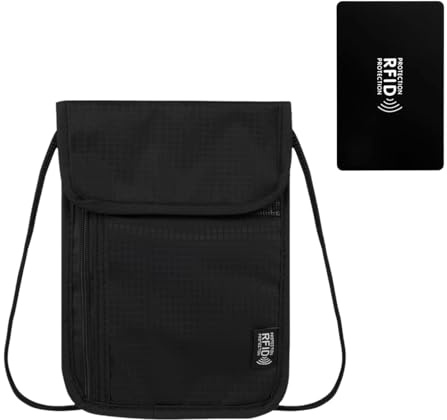 flintronic Brustbeutel mit RFID Sperrkarte, Anti-Diebstahl Unisex Reisegeldbeutel, Brustbeutel zum Reisen, Versteckte Festival Passhalter für Passport, Kreditkarten, Münzen und Reise Zubehör - Schwarz