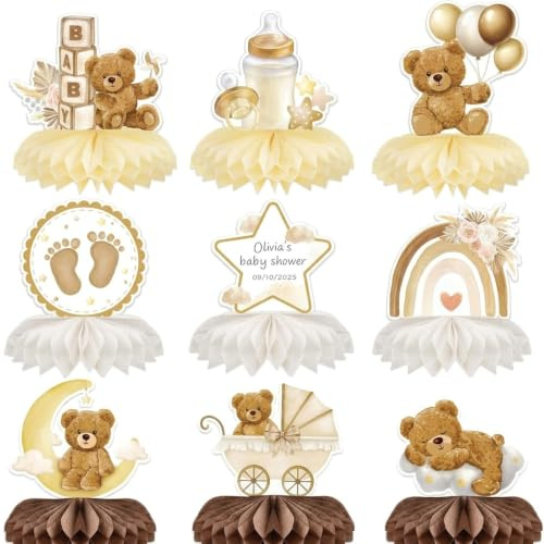 Aiyraa 9pcs Brown Baby Shower Table Decorations Neutral
