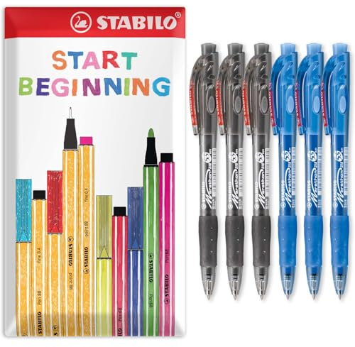 STABILO maraton – infällbar kulspetspenna – fina 0,7 mm spetspennor (svart, blå, 6-pack)
