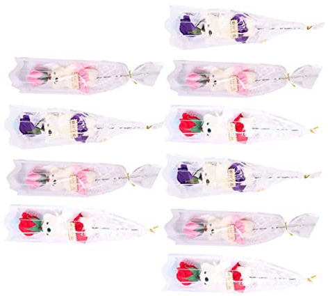 BIUDECO 10 Piezas Flores Artificiales de Jabón con Rosas y Osos de Peluche Regalo Decorativo para Festivales como Día Madre y Día del Padre Flores Perfumadas sin Agua