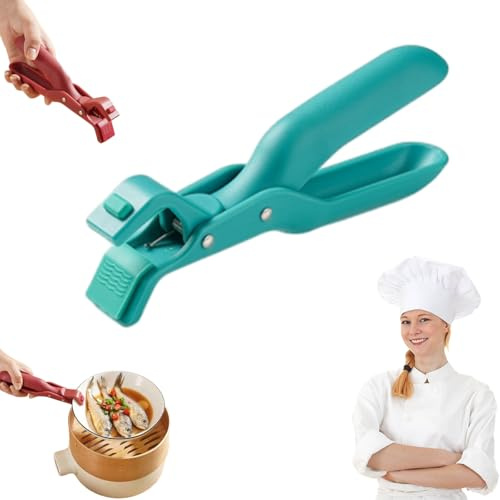 Hot Plate Gripper Tongs, Multi Angle Hot Plate Gripper, Clip for Camping Cookware, Portable Pan Bowl Plates Holder Clamp Tool, Heat Resistant Cookware Tong for Kitchen Use (Green)