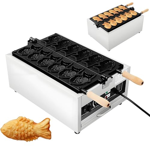 PioMue Macchina per Waffle Giapponese Taiyaki Rotante in Acciaio Inox, a Forma di Pesce con 6 Slot e Piastra di Cottura Antiaderente, Macchina da 122 a 572 ℉ per ristoranti casalinghi