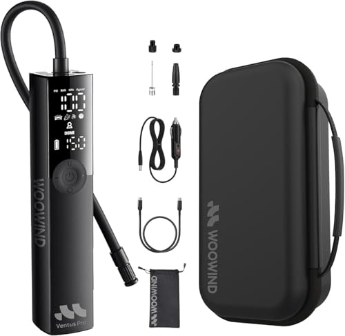 Woowind Ventus Pro Tire Inflator Bundle with Protective Carrying Case – Portable Air Compressor for Car, Bike, Motorcycle, SUV & Truck, 150 PSI, Cordless & 12V, Auto Shut-Off (Ventus Pro with case)
