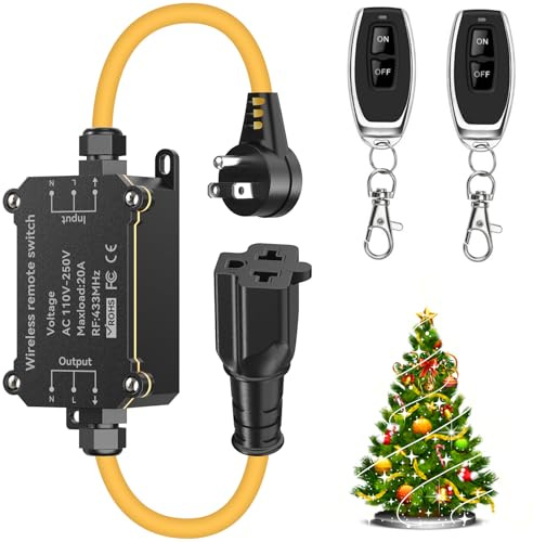 QOFOWIN AC110-250V 20A Waterproof Remote Control Switch Socket Suit,164ft Remote Control,Outdoor Weatherproof Multi-Functional Socket Switch,Suitable for Vacuum Cleaners,Water Pumps,Lighting Fixtures