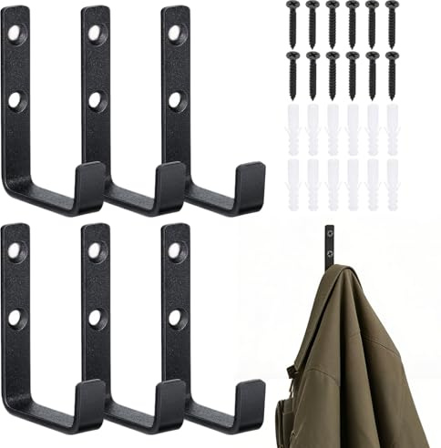 MUYAPAY 6 Stück Garderobenhaken Schwarz Breite Version, Wandhaken Haken | Wandhaken Haken für Akustikpaneele Matching-Tools, Kleiderhaken Akustikpaneele Geeignet für Wandpaneele Kleiderständer