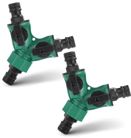 2 Stück Gartenschlauch Verteiler, Y Form Schlauchverbinder, mit Absperrventil 3 Wege Wasserverteiler, für Gartenbewässerung, Gartengeräte Schläuche, Grün