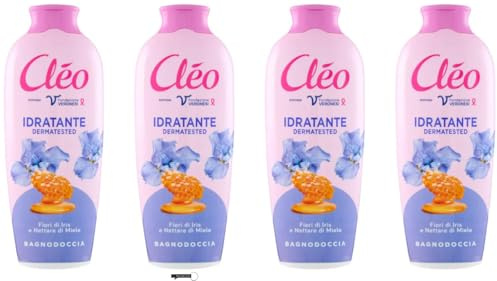 Cleò Paglieri Bagnodoccia gel doccia con fiori d'iris e dolce miele, pulizia del corpo, pelle morbida e vellutata, 750 ml, + portachiavi Italy Shop Service in omaggio, 4 pezzi