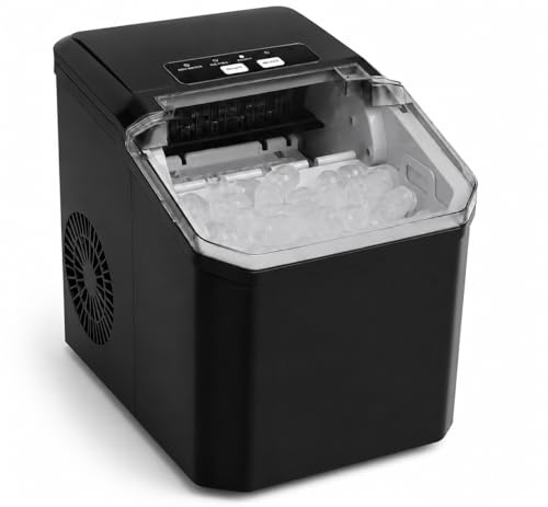 Macchina per il Ghiaccio Portatile 12KG/24 Ore, Fabbricatore di Ghiaccio a Proiettile in 6-8 Minuti, Capacità 0.68KG (65 Cubetti), Serbatoio 1.3L, 130W, per Casa, Bar e Cocktail (Nero)