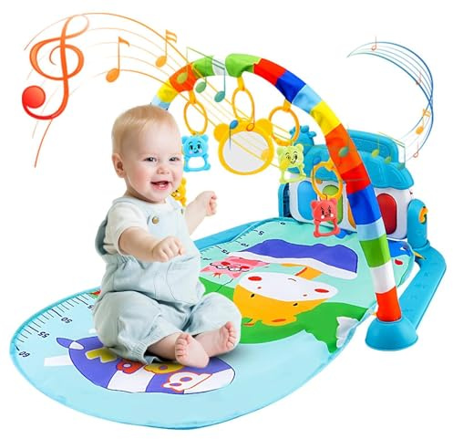 Palestre e tappetini per bambini - 5 tappetini in-1 con giocattoli colorati e musica - Tappetino antiscivolo Playmat Piano Pancia Time Activity Mat per l'esplorazione sensoriale precoce, 3-6-12 neonat