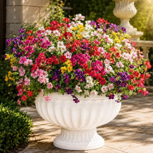 ZONJIE 24 Bündel Kunstblumen wie Echt - Balkon Fake Blumenstrauß | Beständig Frühlingsdeko Gefälschte Blumen Deko, Outdoor Balkonpflanzen Wetterfest Seidenblumen für Innen Draußen Balkon