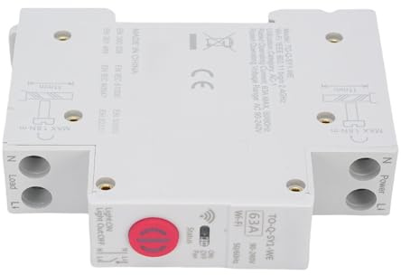 FTVOGUE Interruttore Automatico WiFi Intelligente, Contatore di Energia su Guida DIN per PC 63A 1P+N Interruttore di Controllo Remoto con Protezione da Sovratensione per Monitoraggio di