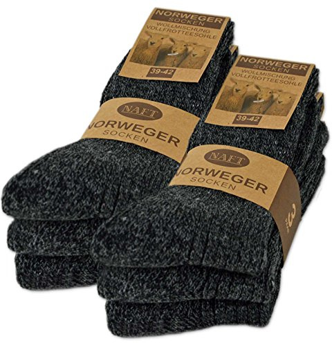 sockenkauf24 6 Paia Calze Norvegesi con Lana Uomo Donna Nero Grigio Antracite Calze invernali (39-42, 6 Paia | Antracite)