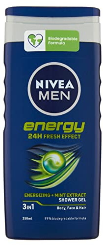 Nivea Men Energy ducha champú Estimulante con extractos de menta 250 ml, pack de 3