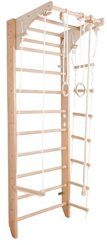 Sprossenwand Kinder Kombi-2-220 aus Holz – Indoor Klettergerüst & Sportgerät, Kletterwand für Zuhause, Turnwand Gym