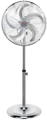 NETTA 16 Inch Metal Pedestal Floor Fan, Chrome Standing Fan With 5 Blades, Oscillating Function, 3 Speed Settings, Adjustable Height, Silent Operation, 50W
