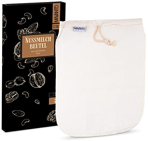 Nussmilchbeutel Hanf 25 x 30 cm für selbstgemachte Nussmilch - Umweltfreundliches Passiertuch wiederverwendbar & waschbar (U-Form, 1x Stück)