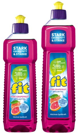 fit Hand-Spülmittel 10 x 750 ml Geschirrspülmittel gegen Fett und Stärke, hautverträglich, vegan, mikroplastikfrei, Pink Grapefruit