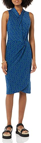 Amazon Essentials Women's Sleeveless Crossover Twist Neck Faux Wrap Dress Dress, -Bright Blue, Floral, Large