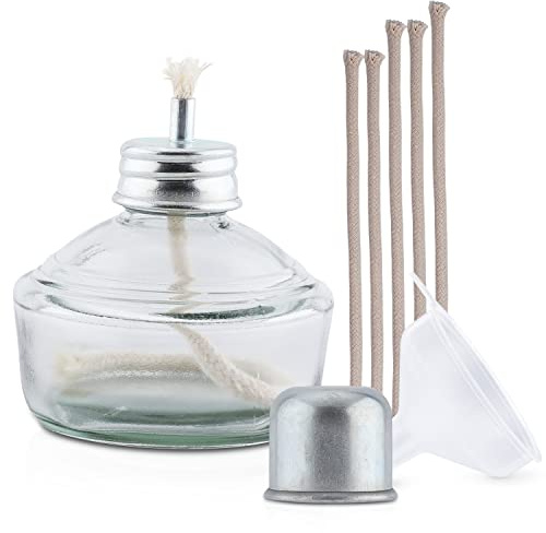 LVCHEN Glass Alcohol Lamp Burner - Classic Bunsen Burner Set New Generation Lab Equipment 150ml with 5 Free Replacement Wicks & Funnel & Metal Cap