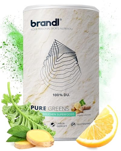 Pulver Pure Greens mit Ashwagandha, Spirulina-Pulver, Ingwer, Brokkolisprossen, Spinatpulver usw | Leckeres Smoothie-Bowl-Pulver (300g)