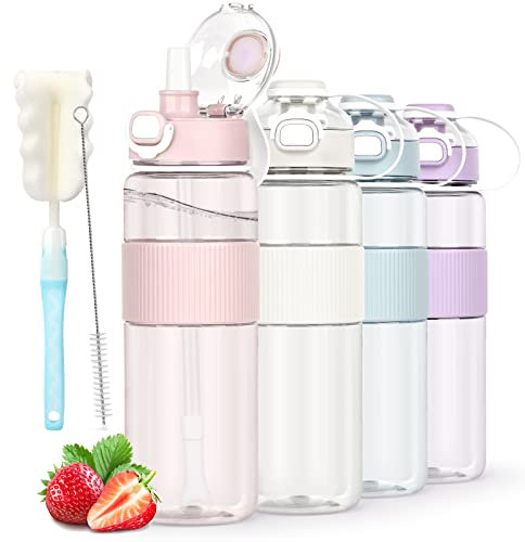 AOHAN Water Bottle with Straw, Sports Water Bottle 1l with Bottle Brush and Sticker, Leakproof Drinks Bottle, BPA Free Clear Water Bottle Ideal for Running Gym School Office and Outdoor Activity