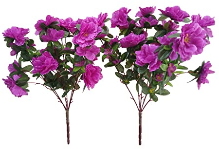 Bo Wawa 4 mazzi di grandi azalee artificiali, per matrimoni, casa, giardino, esterni, decorazione paesaggistica (viola)