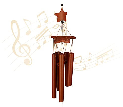 Relaxdays Campane a Vento, Canne in bambù, Campanelli Scacciapensieri con Stelle e Mezzaluna, Esterni e Interni, Marrone, 63 x 9,5 x 8 cm