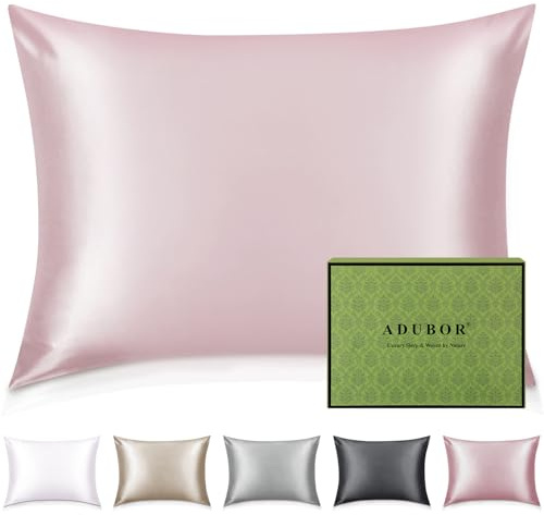 Adubor 100% Seidenkissenbezug 40x80cm für Haar und Haut, mit verstecktem Reißverschluss, beide Seiten, 23 Momme Seide, Fadenzahl 900 (Rosa, 1 Stück)