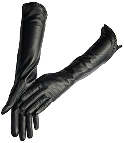 Winter Lady Fashion Schaffell Leder Handschuhe Damen Echtleder Fäustlinge Damen Lange Stil Halten Warm Armärmel Schwarz 8 1/2
