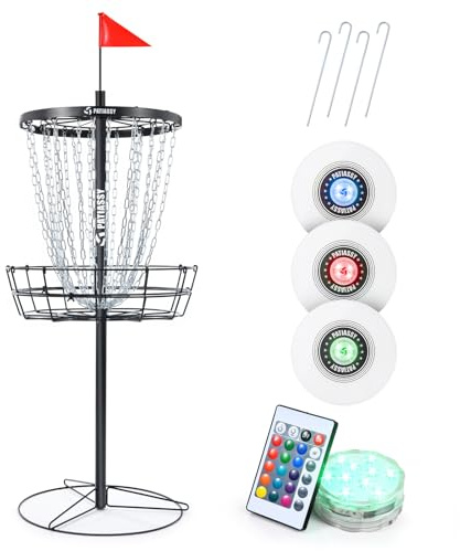 Patiassy Portable Disc Golf Basket with 24/12 Chains for Two Difficulty Levels of Practice Golf Target for Disc Golf Night Practice