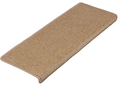 FLODI. Dynasty High Pile Stair Treads, Set of 15 Pieces, Carpet Stair Mats Self Adhesive Anti Slip Stair Pad Runner for Staircases (Light Brown, Rectangular - 23 x 65 cm)