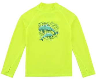 HDTIYUYP Badeshirt UV Jungen Kinder - UV Schutz Shirt Langram Schwimm Tshirt Kind Rashguard Surfer Tshirt Strand Shirt mit Daumenloch Neongelb 9/10 Jahre