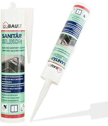 dubaust SAS24, silicone sanitario, elastico, resistente alla muffa, bagno, cucina, ambienti umidi, cartuccia da 310 ml (grigio argento)