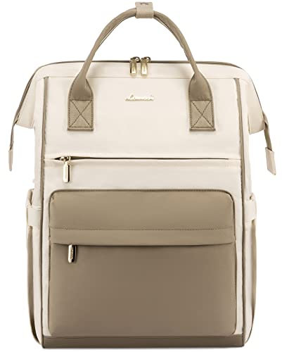 LOVEVOOK Rucksack Damen, 17 Zoll Laptop Arbeitstasche Schulrucksack mit USB Ladeanschluss, Wasserdicht Schultasche Lehrer Backpack Bequem Daypack Elegant für Arbeit Reise Schule Uni, Beige Khaki