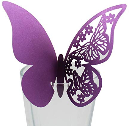 Wambere, 100 segnaposti a forma di farfalla, per nome, per bicchieri, per decorazione da tavola, per matrimoni e feste, per casa, eccetera, segnaposti laser a forma di farfalla, per nome, per