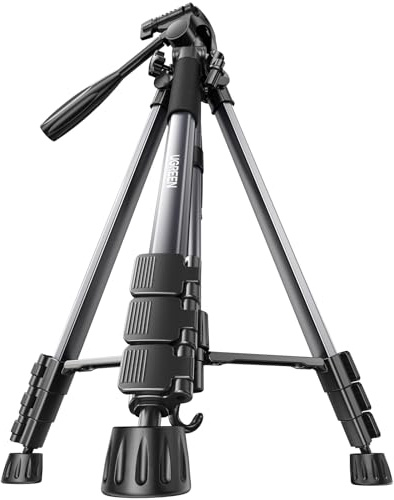 UGREEN Kamera Stativ mit 53,5-175 cm Höhe, leichtes und tragbares Reisestativ, Aluminium Dreibein Stativ mit Handyhalter und Reisetasche für Smartphones DSLR Canon Nikon Action Kamera