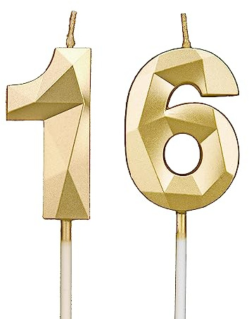 DTXLX Gold Number 16 Birthday Candles Cake Decoration | 16th, Happy, Toppers, for, Parties, Weddings, Company, Anniversaries