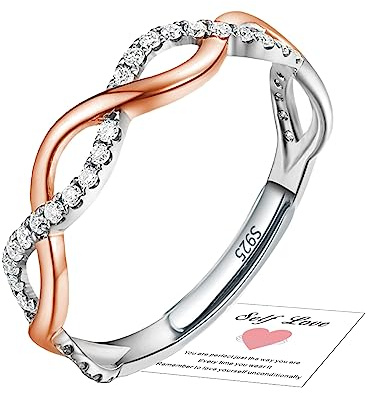 Sterling Silver Rose Gold Infinity Ring, Silver Rings for Women Girls Adjustable Thumb Rings Women, Cubic Zirconia Eternity Wedding Promise Ring Rose Gold Jewellery Gift for Her