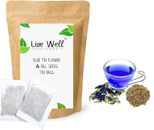BLUE TEA FLOWER Herbal Tea Bags (Unbleached Tea Bags) Premium Quality! Available in 30+ Varieties (Blue Tea & Dill Seeds, 10 Tea Bags)