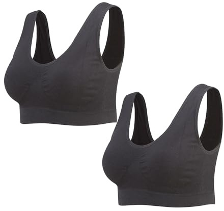 Lemef Sömlös sport-bh för dam, bygelfri yoga-bh med uttagbara inlägg, 2-pack, XXL
