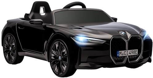 HOMCOM Macchina Elettrica per Bambini 3-6 Anni con Licenza BMW I4 con Telecomando, Clacson e Fari, Macchinina Giocattolo 12V in PP e Metallo, 115x67x45 cm, Nero e Azzurro