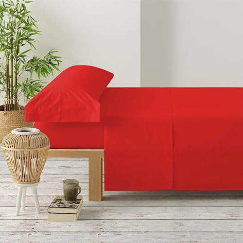 GREATOYAR Juego de Sábanas, Set de Sabanas con 4 Piezas, 1 Sábana Bajera, 1 Sábana Encimera y 2 Fundas de Almohadas Larga, 4 Piezas, 100% Poliéster, para Cama 200x190cm, para Cama 200x200cm, Rojo