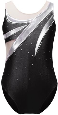 Gymnastiktröjor, glitter strass metallisk baletttutu för flickor, gymnastik trikå, konståkning dansoverall, gymnastikdräkt för barn för flickor (färg: