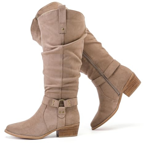 Luoika dam extra bred vadknähöga stövlar breda slouchy knähöga stövlar låg staplad klack vinter höst överdimensionerade stövlar, Beige 109, 39 EU X-bred