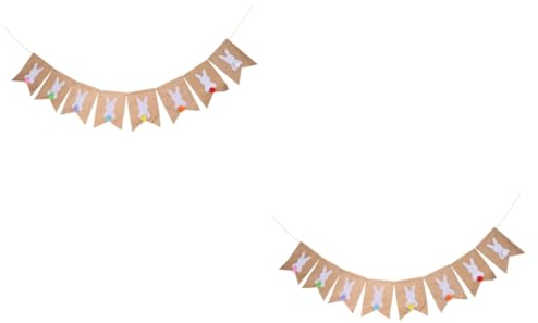 Ciieeo 2 Stücke Ostern Bunny Bunting 2 5 M Sackleinen Banner Für Outdoor Indoor Dekorationen