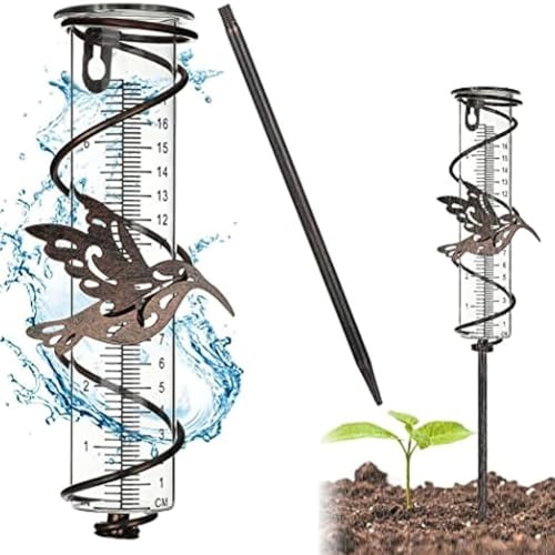 Regenmesser Dekorativer Glas-Regenmesser mit Kolibri-Design, perfekt für Außenbereiche