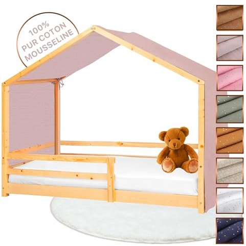 Lovely Hippo Tenda Letto Bambini 100% Cotone - Tenda Letto Montessori per Letto Bambini 80x160 e 90x190cm - Modelo 2 (Petalo/Oro, 97 x 402 cm)