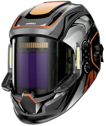 ANDELI Schweißhelm – Panorama-180°-Sicht 9,5 x 9,5 cm, True Color automatische Verdunkelung, Schweißhelm mit Licht, 4 Lichtbogen-Sensor, 4/5-8/9-13 Typ-C Lade-Moner LED