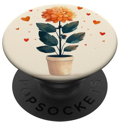 Dahlia Plant In Pot Cottagecore Hearts Graphic PopSockets Swappable PopGrip